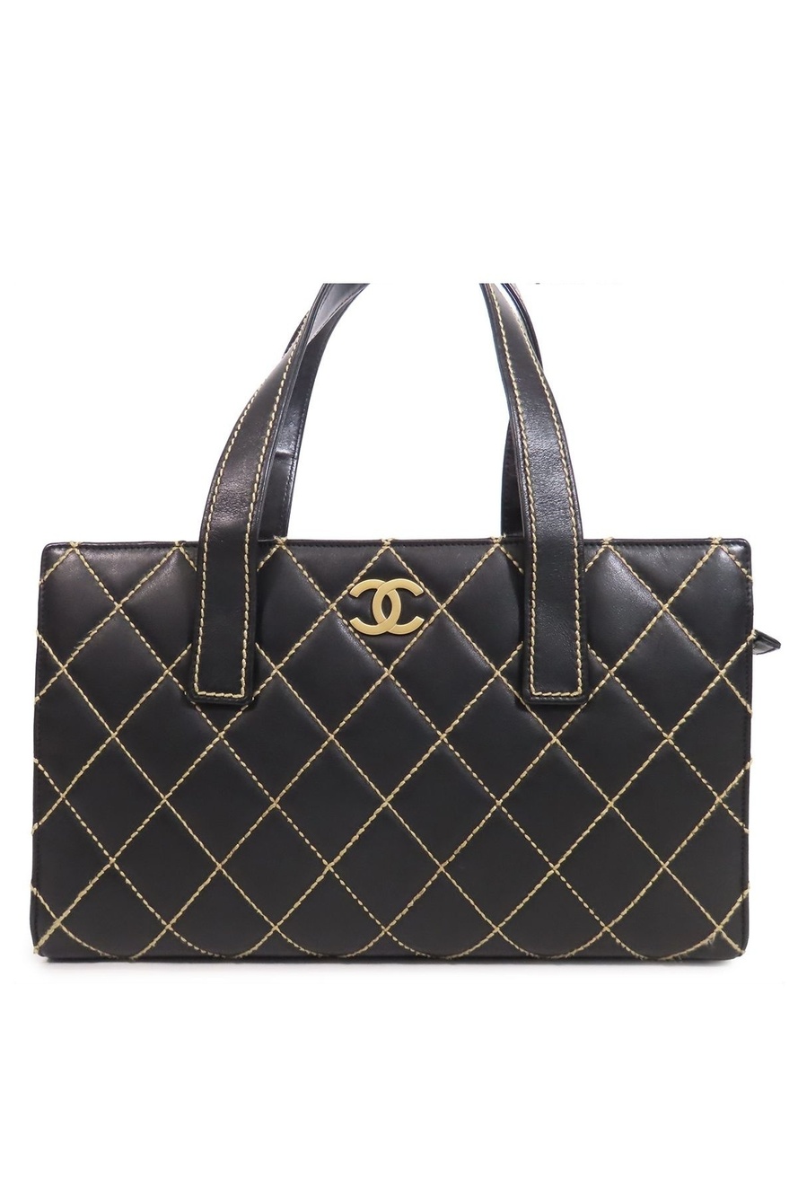 Chanel Wild Stitch Tote Bag Black Gold Leather CC Logo